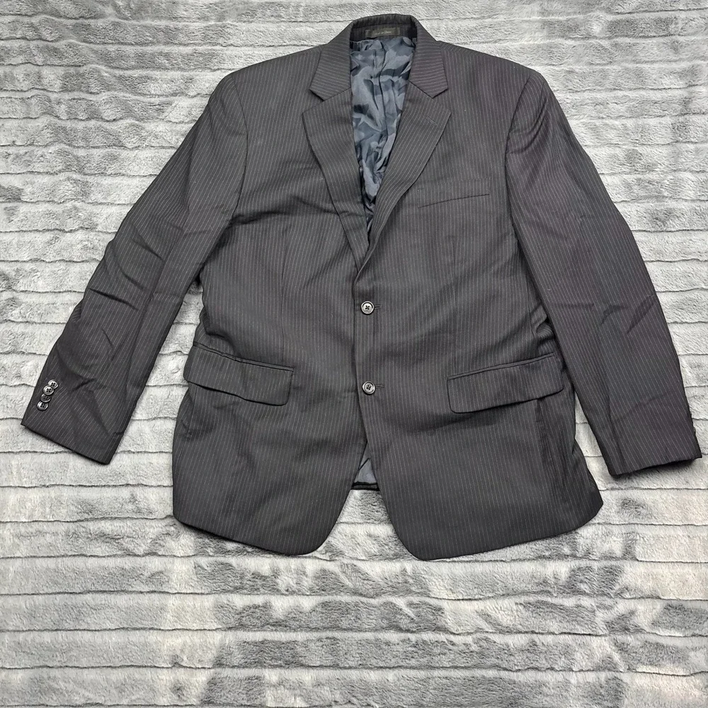 Michael Michael Kors Mens 42S Pinstripe Wool Blend 2-Button Suit Jacket Charcoal